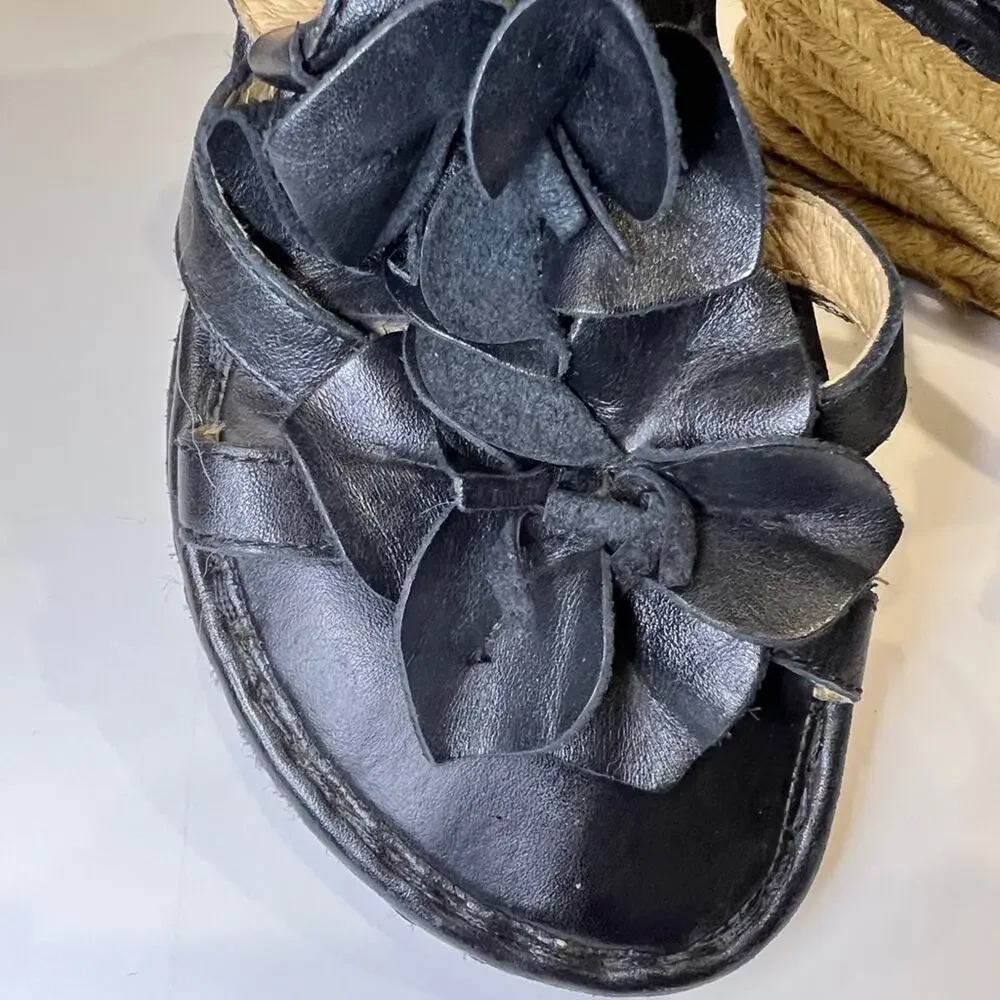 Born Women's Black Leather Wedge Sandals Size 9
